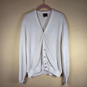 Arnold Palmer Cardigan Sweater, Umbrella Golf‎ Buttons, White Knit, Robert Bruce
